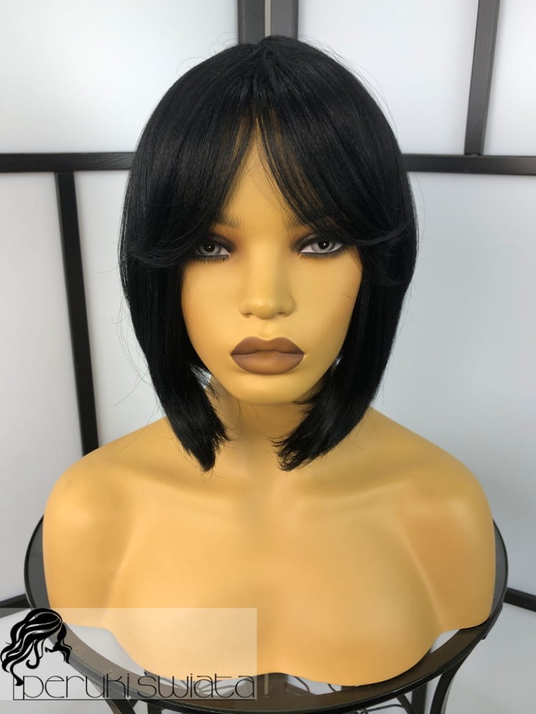 Peruka syntetyczna, model  Azja, bob z grzywką, czerń