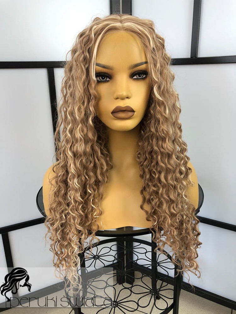 Peruka syntetyczna Kassie, kanekalon termoplastyczny, afroloki, kolor: naturalny blond z jaśniejszymi refleksami