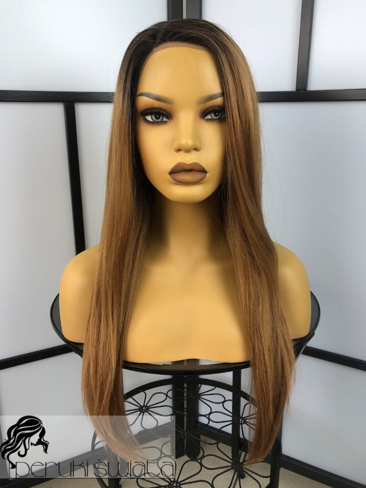 peruka syntetyczna włosy proste jasny brąz