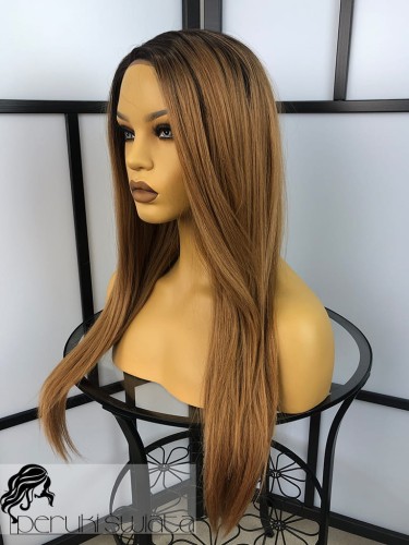 peruka syntetyczna włosy proste jasny brąz