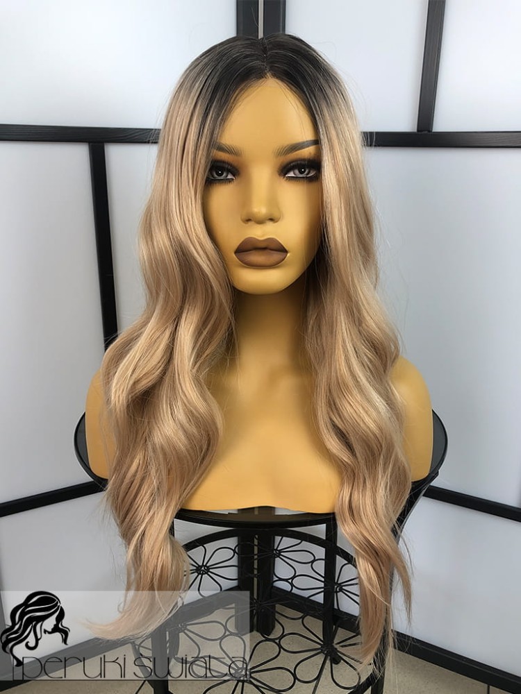 Peruka MB34, kanekalon premium 3D, fale/loki, kolor : blond na ciemnym odroście  
