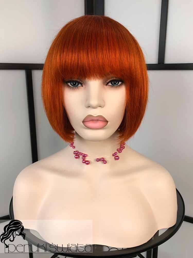 Peruka z włosów naturalnych Wiwiana, bob z grzywką, kolor: tycjan