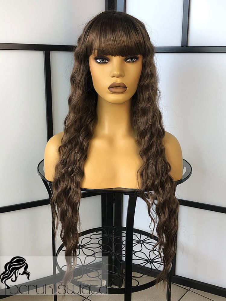 Peruka syntetyczna Alicante, kanekalon japoński, fale, grzywka, kolor: brąz