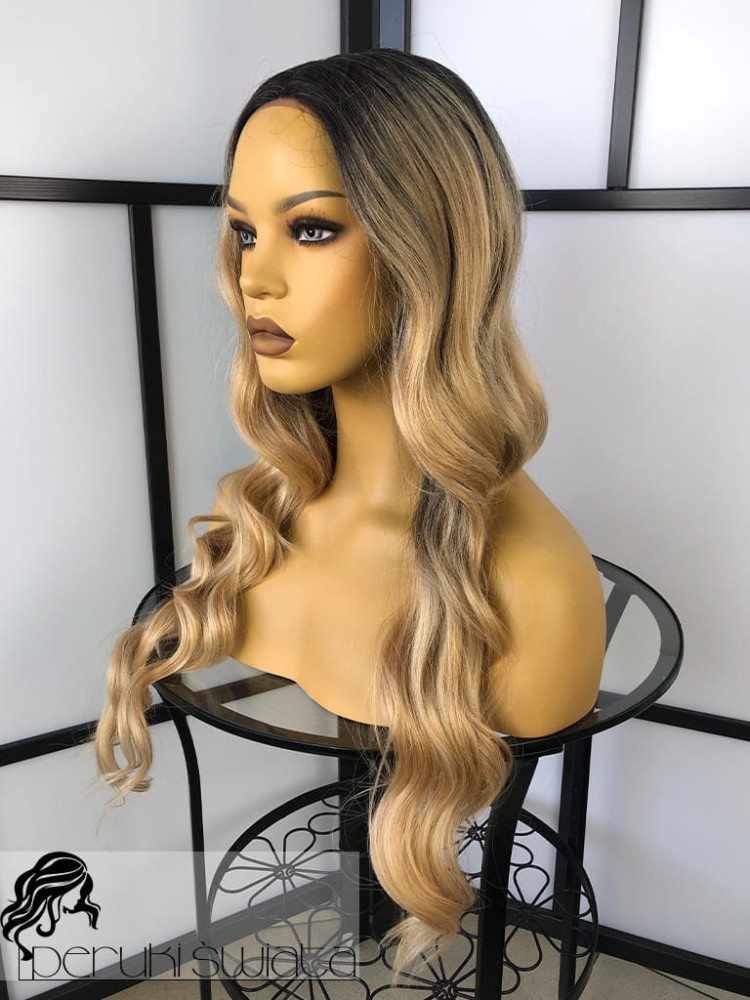 Model Sendie, peruka syntetyczna, kanekalon premium, sombre, kolor: słoneczny  blond na odroście