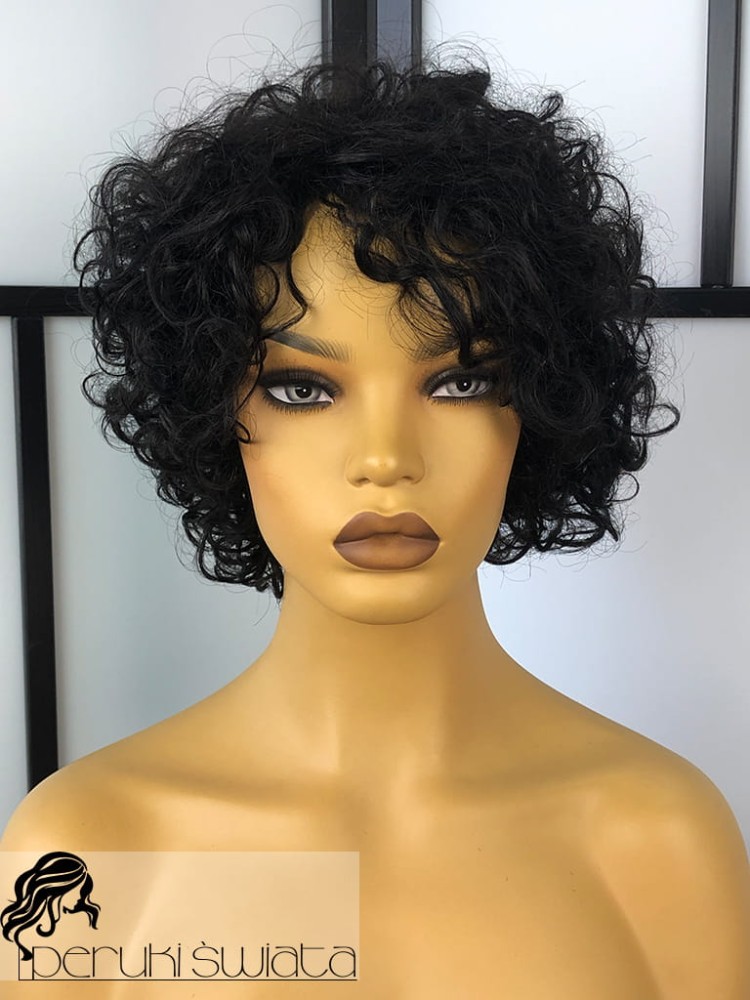 Peruka z włosów naturalnych, model Antonia, loki, kolor: czerń