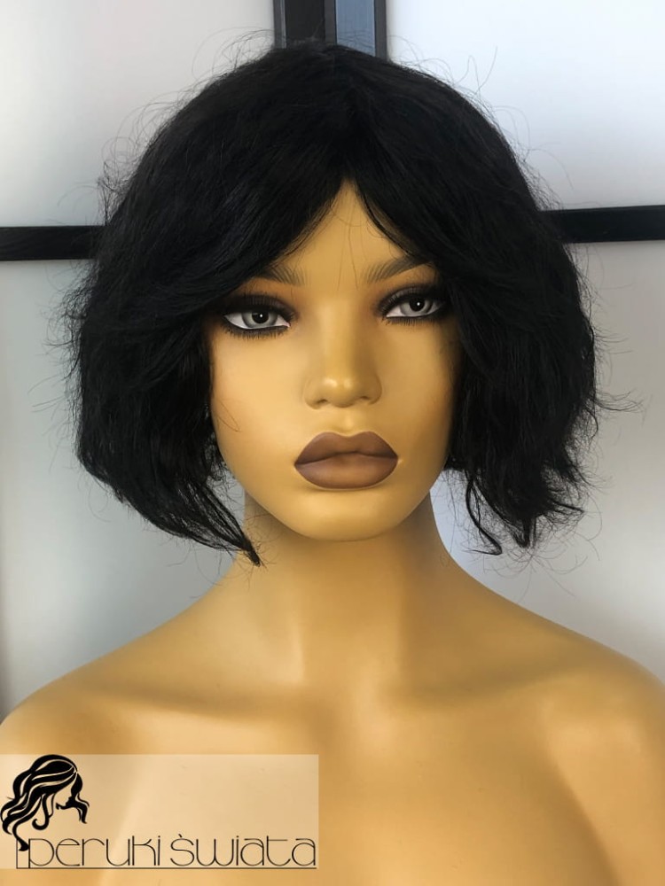 Peruka Alicja,  włosy naturalne, kolor: naturalna czerń, bob francuski