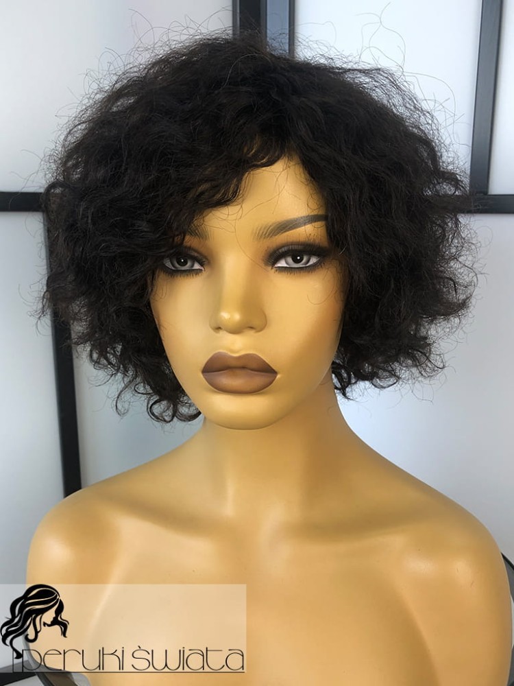 Peruka Tori,  włosy naturalne, loki, kolor: czerń naturalna z poświatą brązu