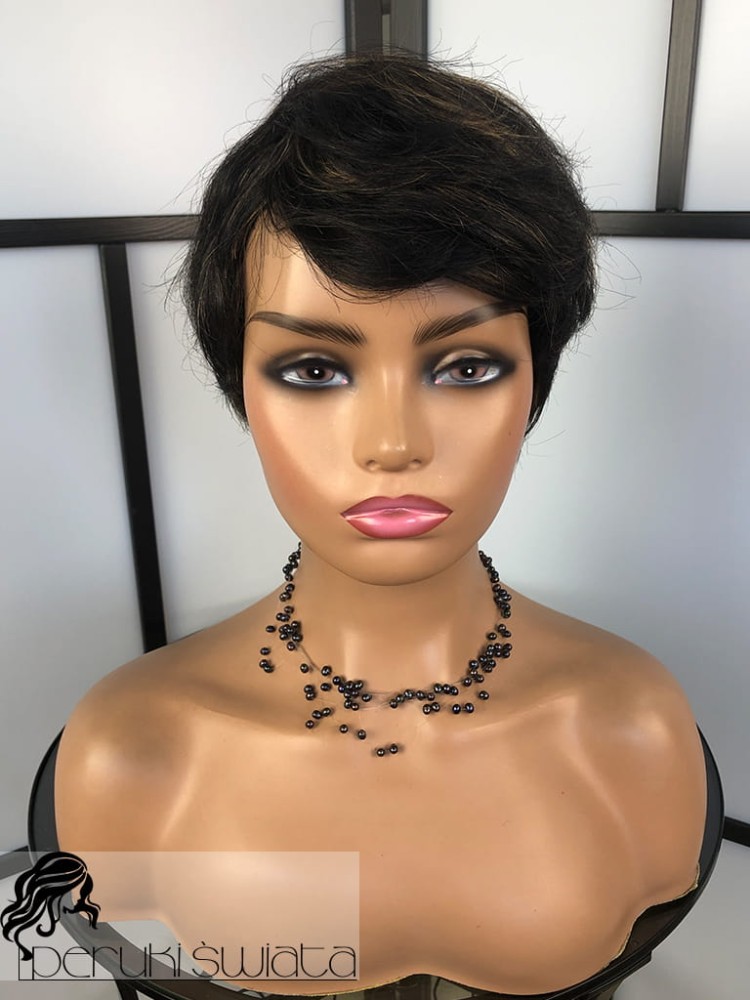 Peruka PA12, włosy naturalne, kolor:  czerń naturalna z blond refleksami 