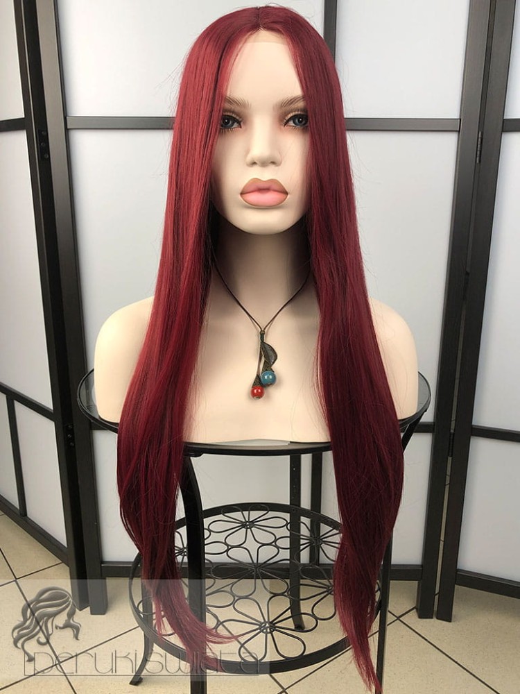 Peruka syntetyczna Florentyna, lace front, włosy proste, kolor: wiśniowa czerwień/wino