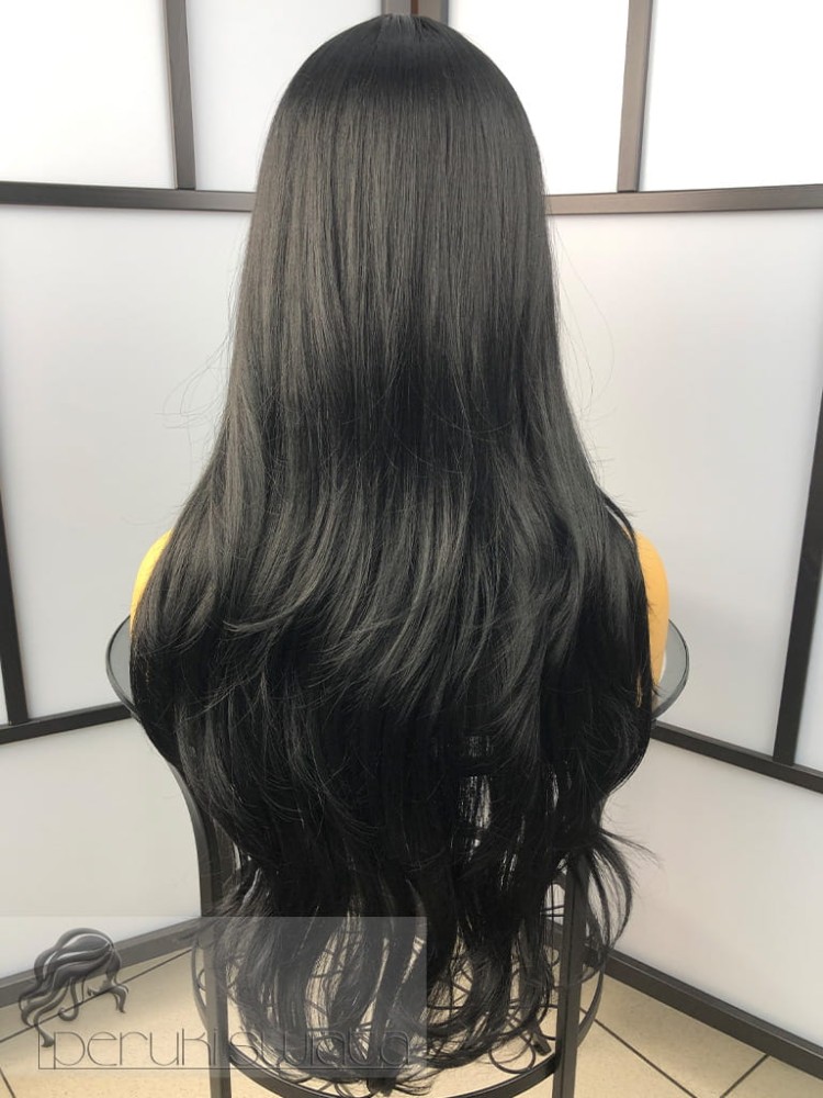 peruka długa czarne włosy fale