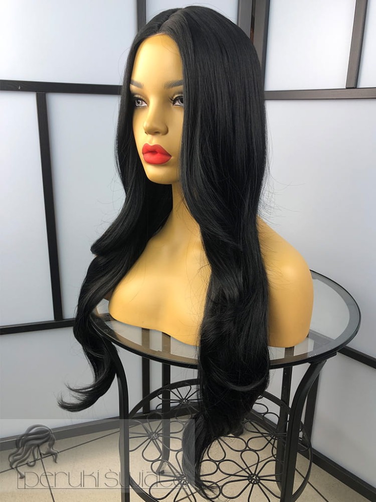 peruka długa czarne włosy fale
