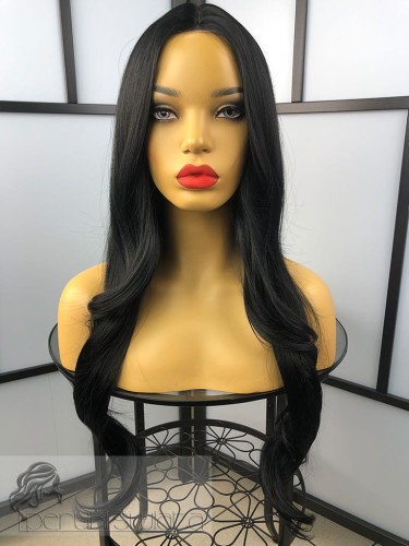 peruka długa czarne włosy fale