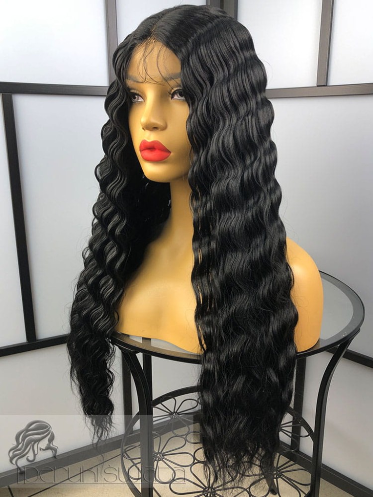 Peruka syntetyczna Carmen,  kanekalon termoplastyczny, fale typu body wave, kolor: czarny