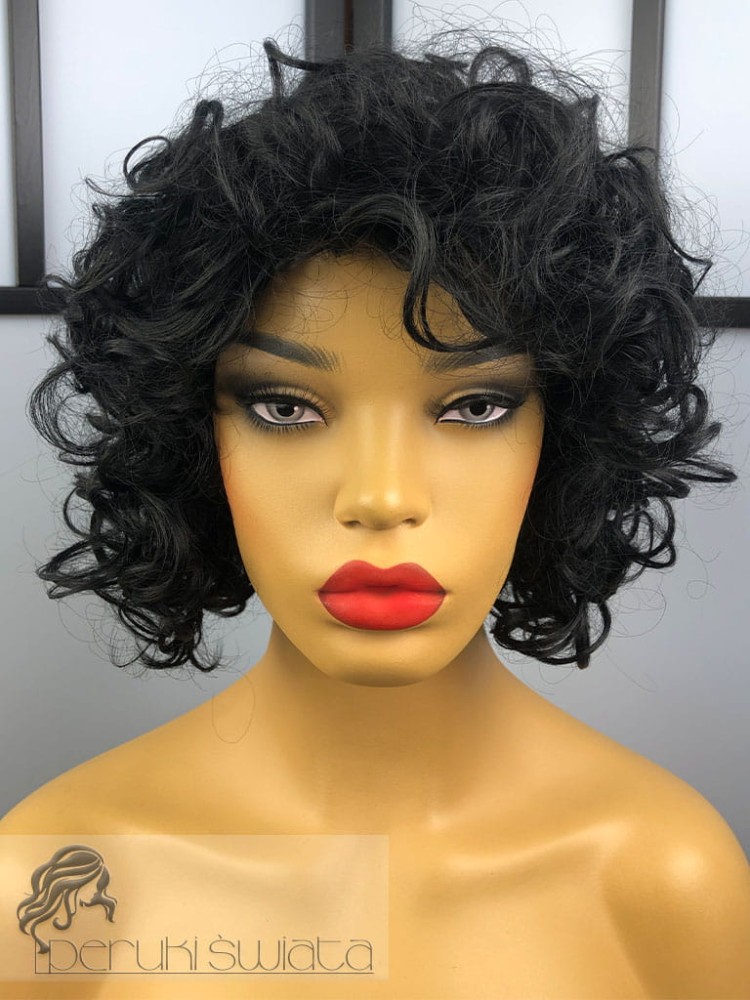 Peruka syntetyczna Selma, kanekalon, afroloki, kolor: czarny