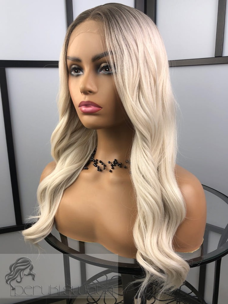 Peruka syntetyczna Monika, kanekalon termoplastyczny, full lace front,  platynowy blond na odroście