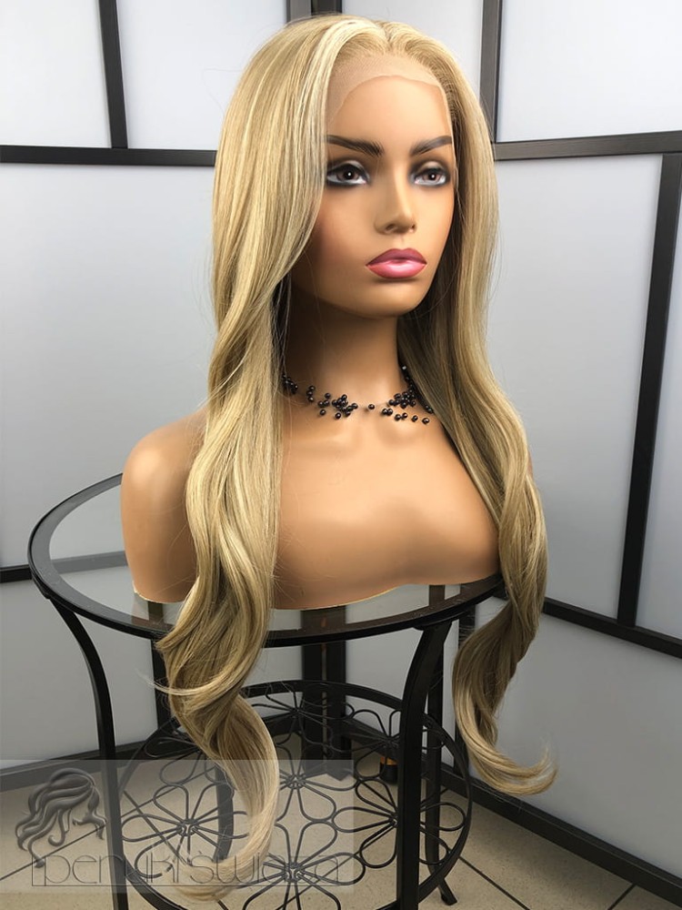 Peruka syntetyczna, model Luiza, kanekalon japoński, full lace front,  blond baleiage
