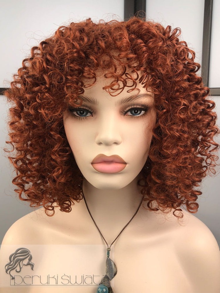 Peruka syntetyczna, model Agata, kanekalon japoński, afroloki, kolor:  rudy
