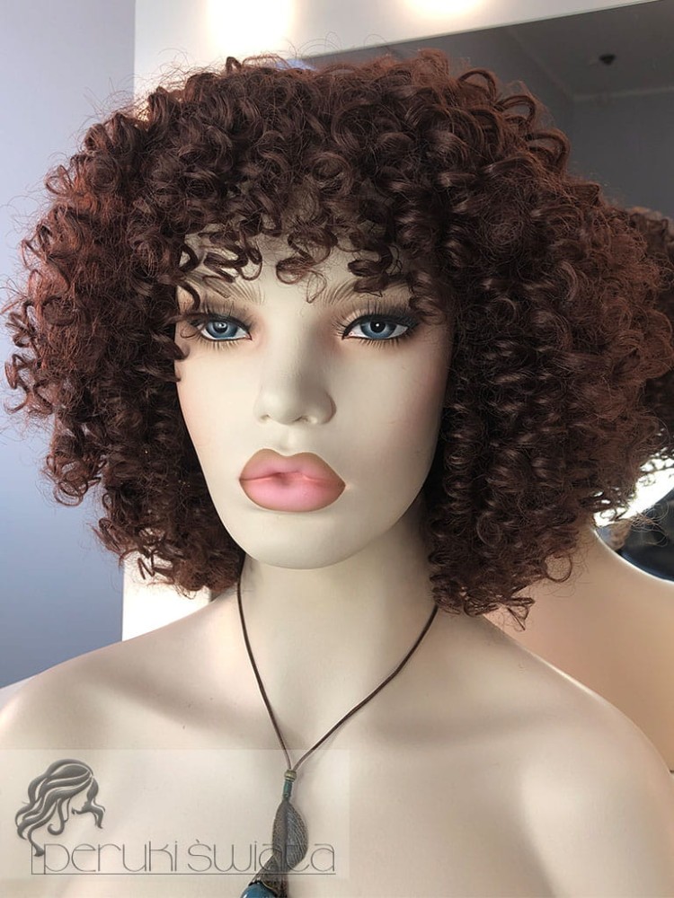 Peruka syntetyczna Kinga, afroloki, kolor: ciepły brąz (kasztan)