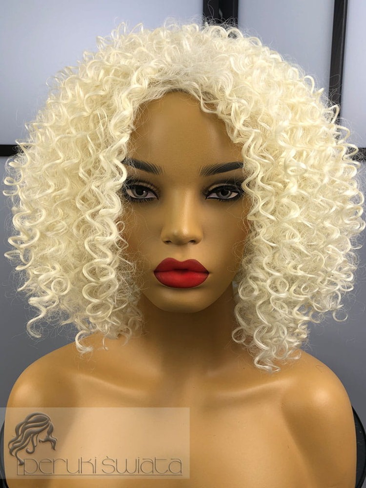 Peruka syntetyczna, model Adela, kanekalon, afroloki, kolor:  jasny blond