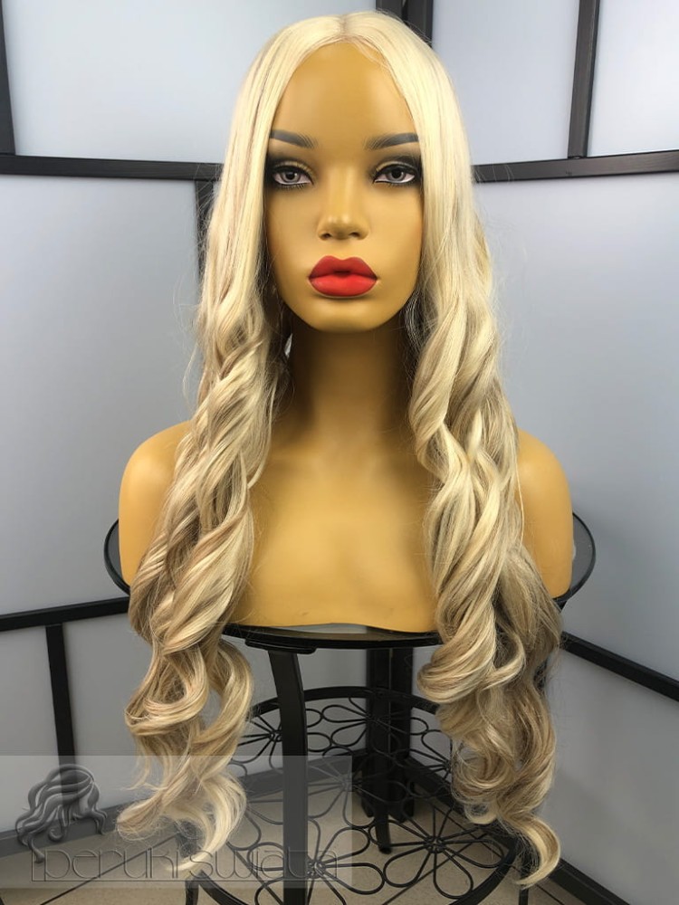 Profesjonalna peruka syntetyczna, model Dagmara, kanekalon japoński, lace front,  mix  jasnych blondów