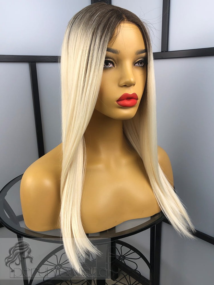 Peruka Luba, kanekalon japoński, bob, kolor: platynowy blond na brązowym odroście