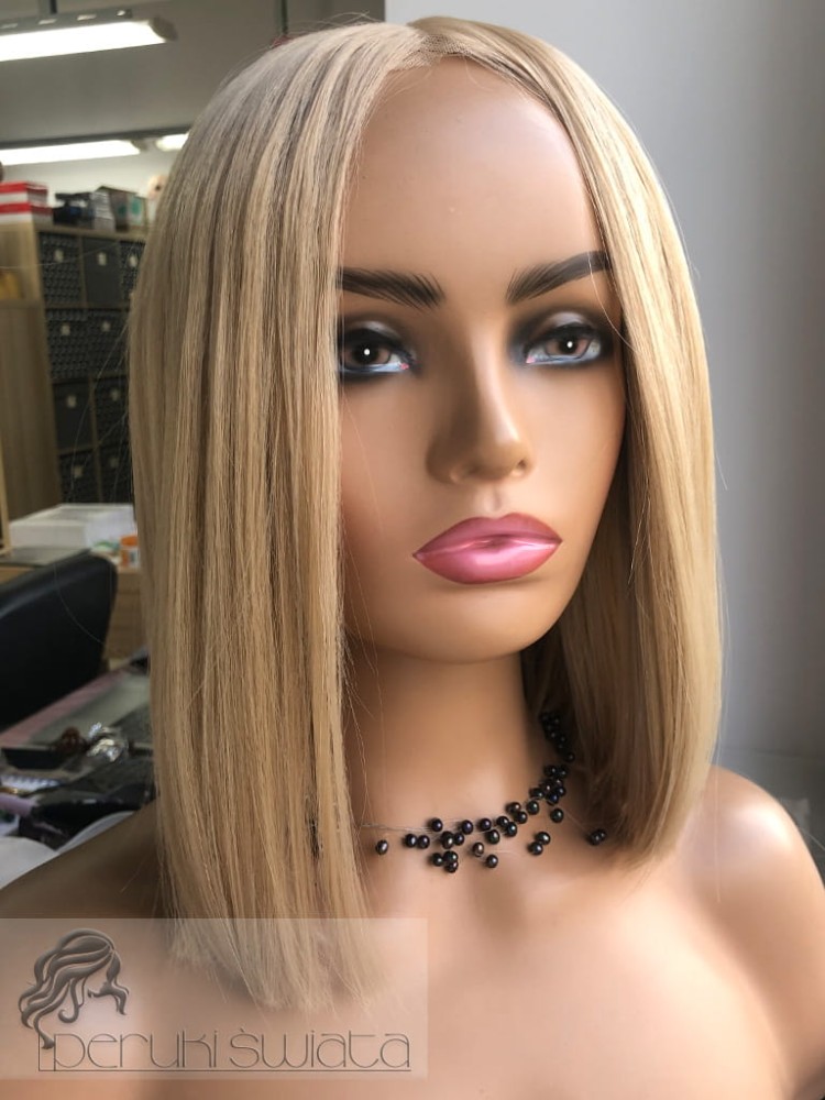 Peruka syntetyczna Louise, duży rozmiar, ręcznie tkana, czepek full lace front, bob, kolor słowiański blond 