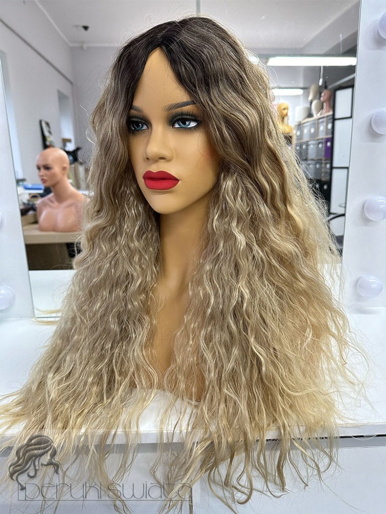 Peruka syntetyczna Dina, fale, kolor: blond słowiański z odrostem