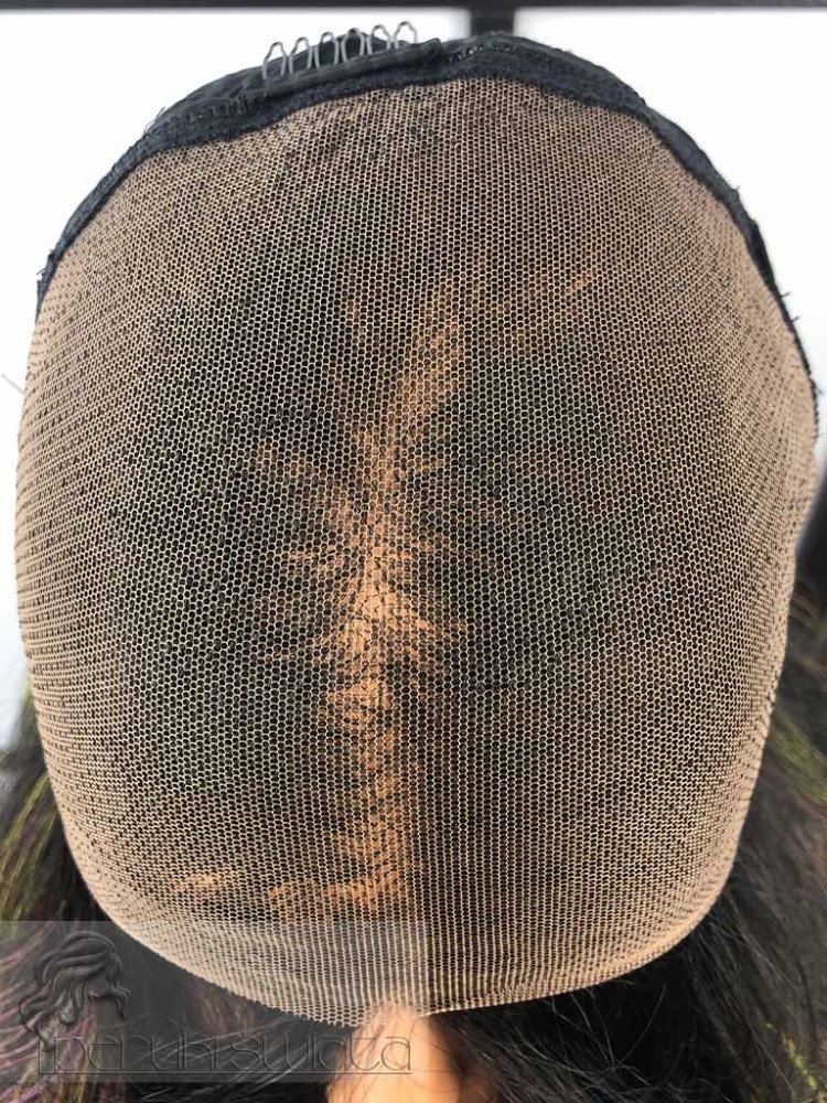 peruka syntetyczna fale tkana na siatce czerń z kolorowymi pasmami