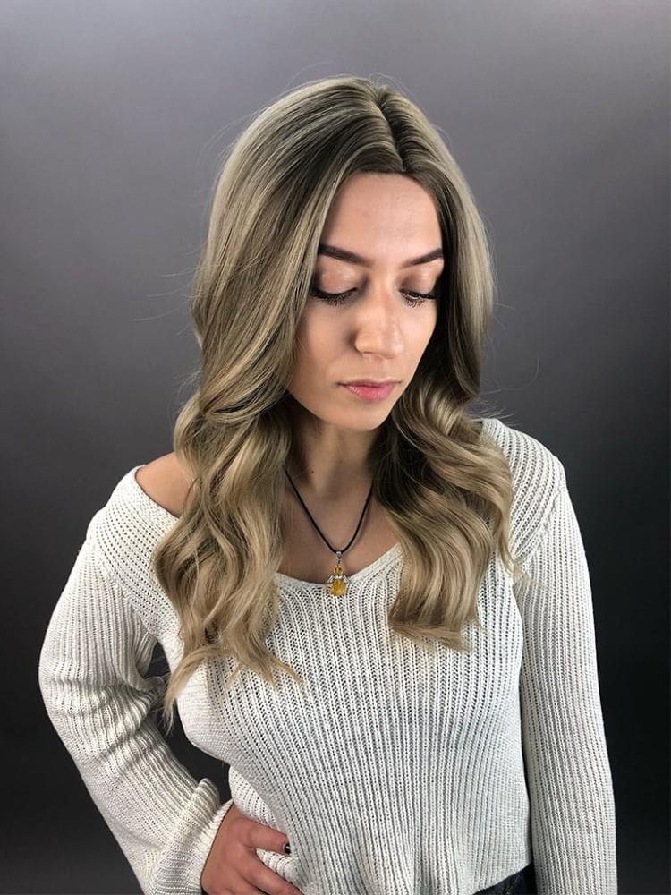 Peruka syntetyczna Ari, long bob, kolor: mix słowiańskich blondów, fale 