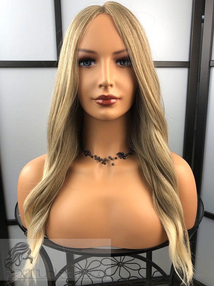 Peruka syntetyczna Raven, częściowo ręcznie tkana, kanekalon termoplastyczny, lace front,  mix jasnych blondów 