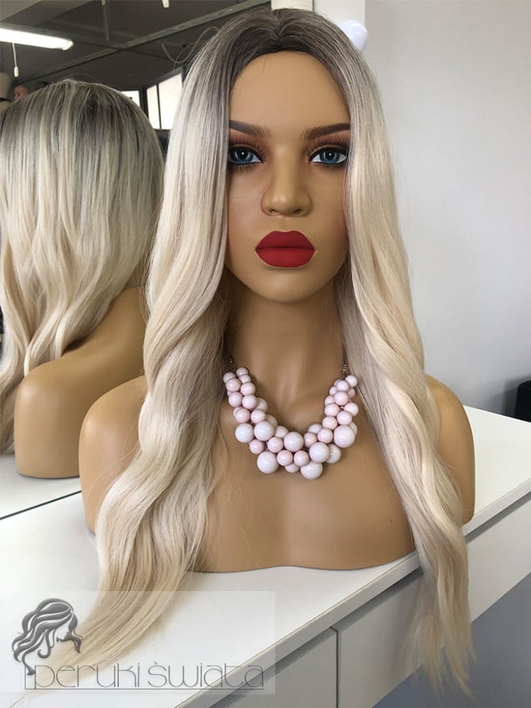 Peruka syntetyczna, model Robin, kanekalon termoplastyczny, jasny chłodny blond na ciemniejszym odroście 