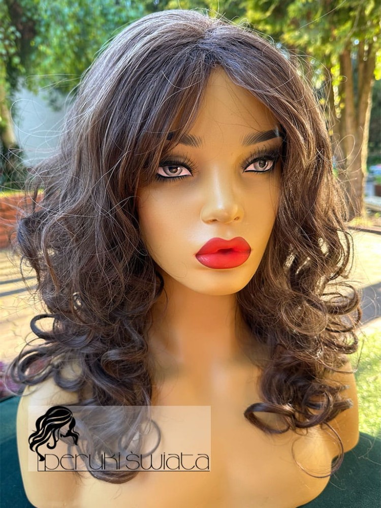 Peruka syntetyczna Zola, kanekalon, long bob, kolor: chłodny brąz z refleksami blondu