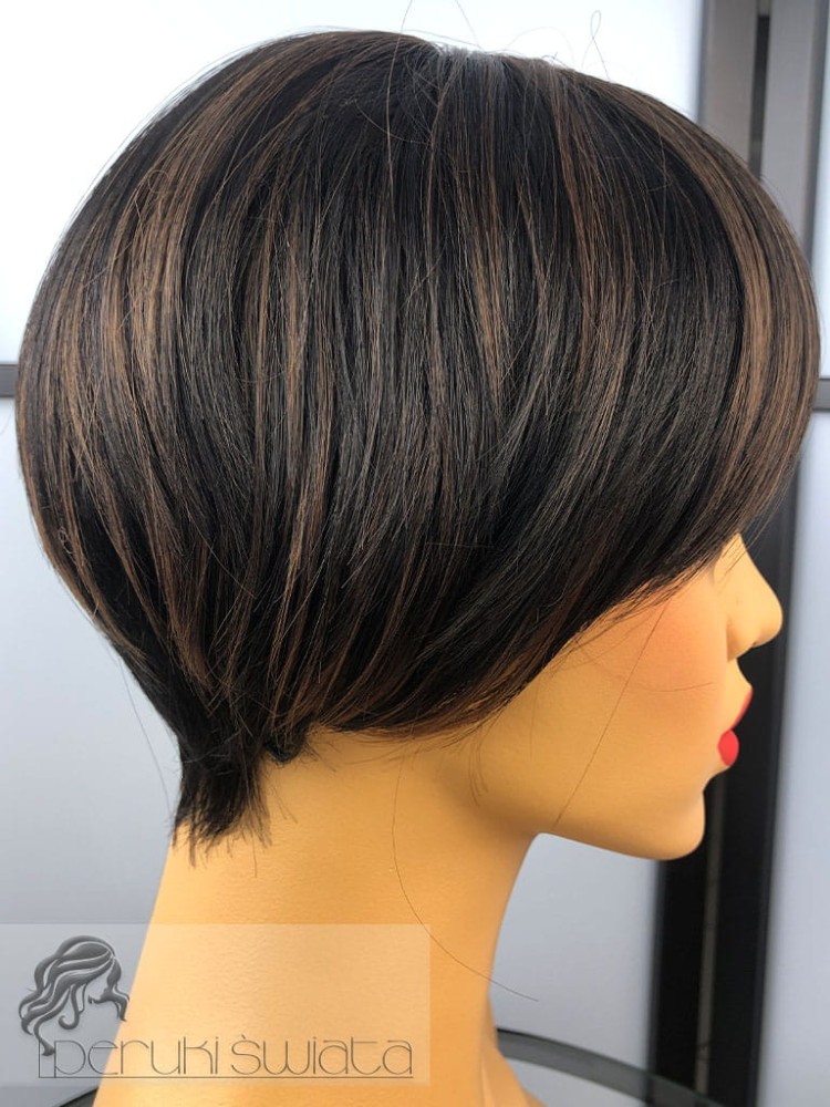 peruka krótka włosy proste czarne z brązowymi refleksami