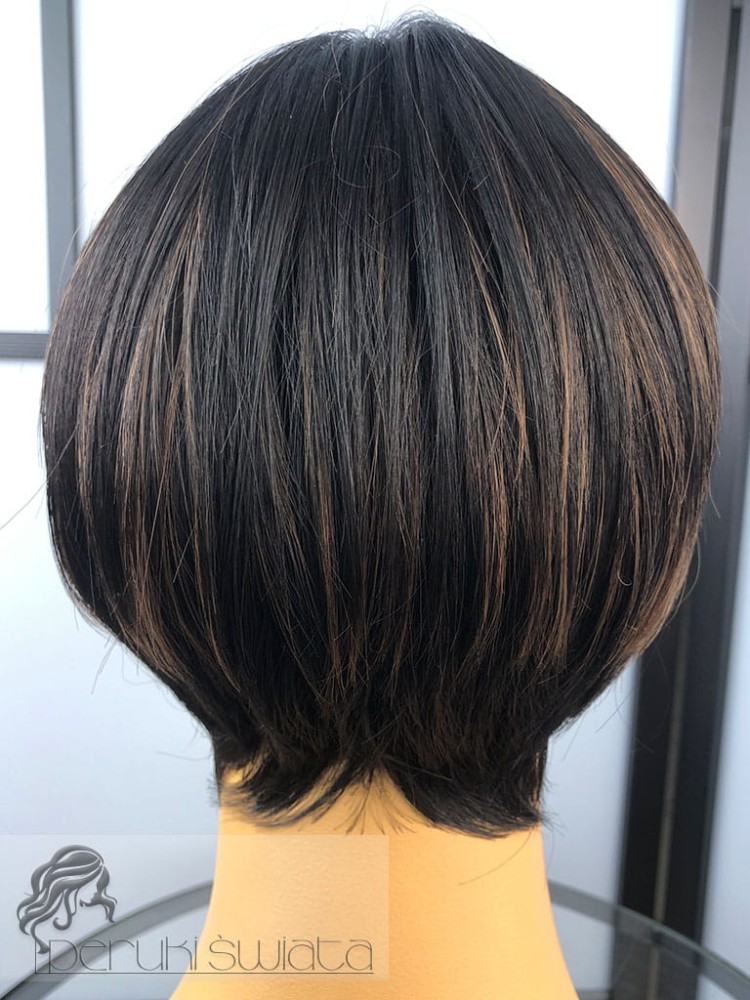 peruka krótka włosy proste czarne z brązowymi refleksami