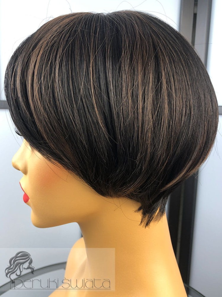 peruka krótka włosy proste czarne z brązowymi refleksami