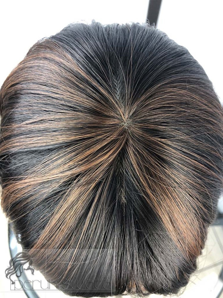 peruka krótka włosy proste czarne z brązowymi refleksami