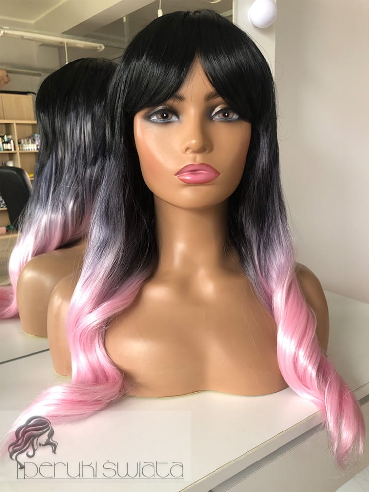 Peruka syntetyczna Wynter, kanekalon, mix czerń, fiolet, róż