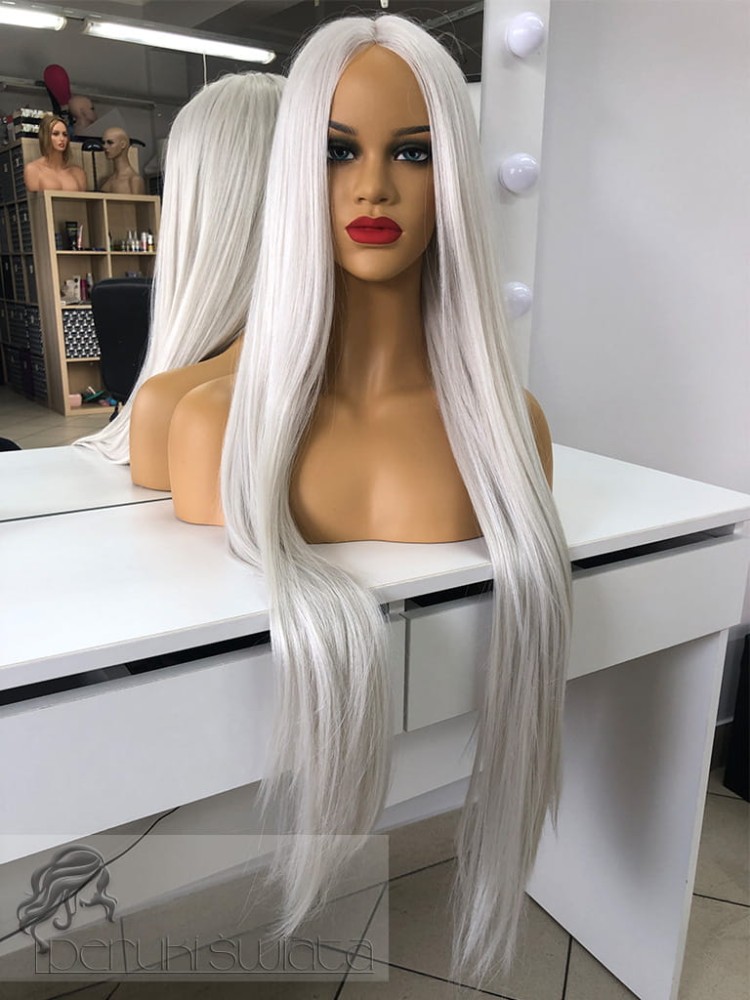 Peruka syntetyczna Cassandra,  kanekalon japoński, skandynawski platynowy blond