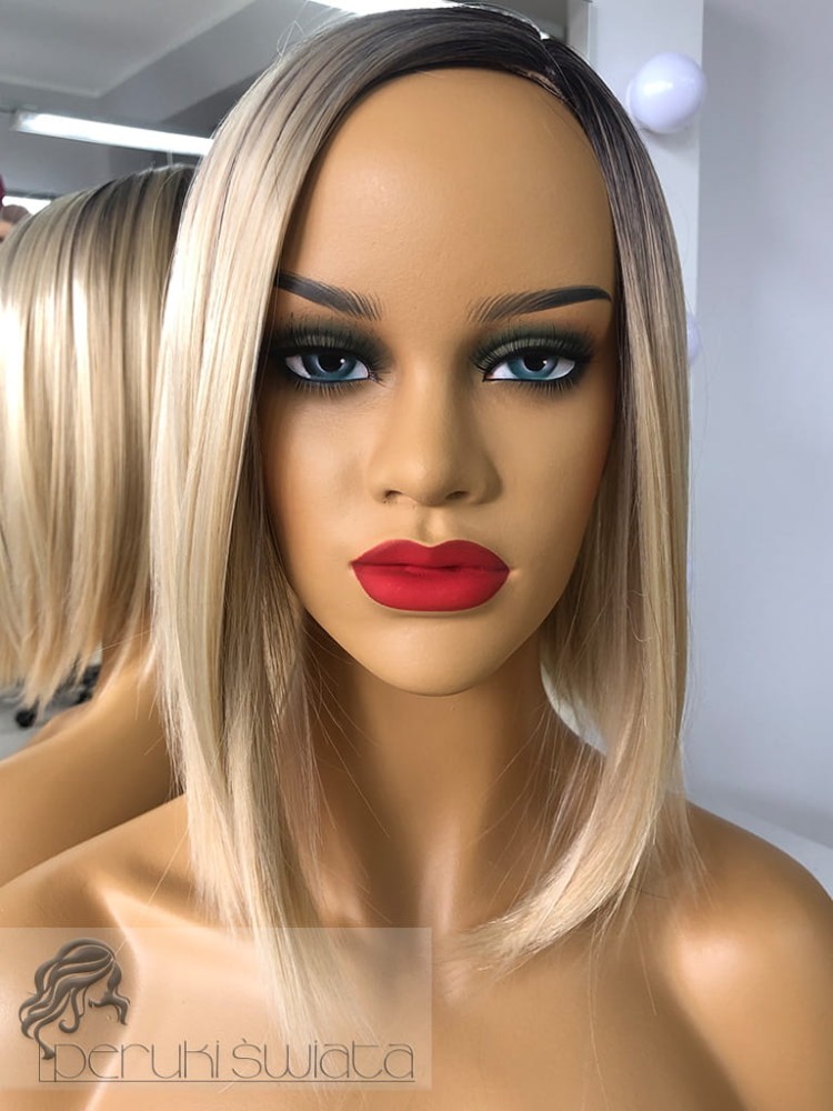 Peruka Grace, kanekalon premium, long bob, jasny, ciepły blond na odroście 