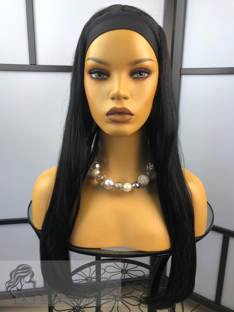 Peruka Malia, kanekalon japoński, long bob na opasce z mikrofibry, kolor:  czerń