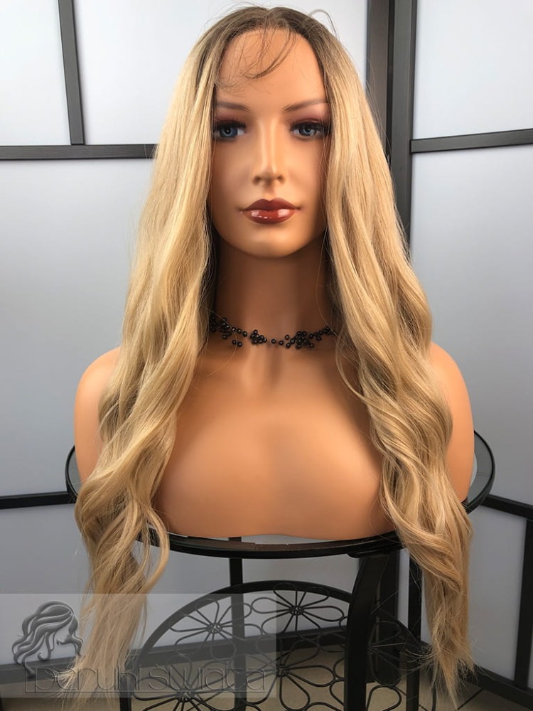 Peruka syntetyczna, model Ellis , kanekalon japoński, lace front,  jasny blond na odroście 