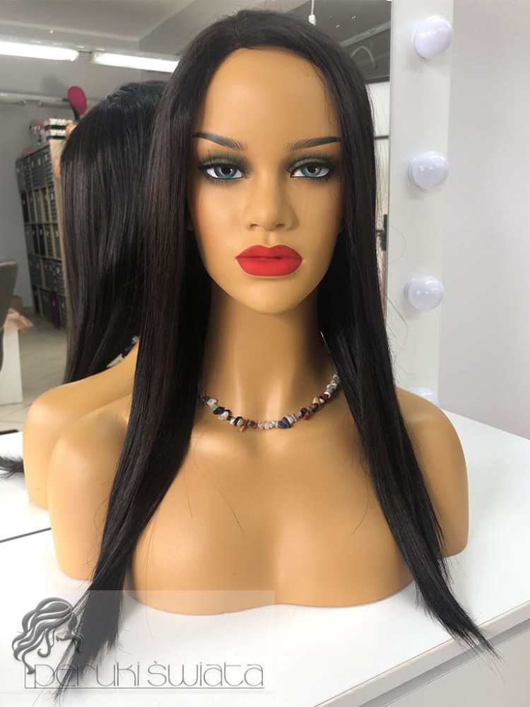 Peruka syntetyczna  Kelly, czepek part lace, bardzo ciemny brąz/czerń naturalna (z poświatą brązu)