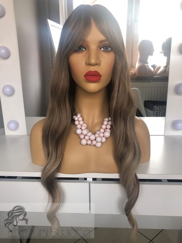 peruka długa z grzywką fale chłodny blond