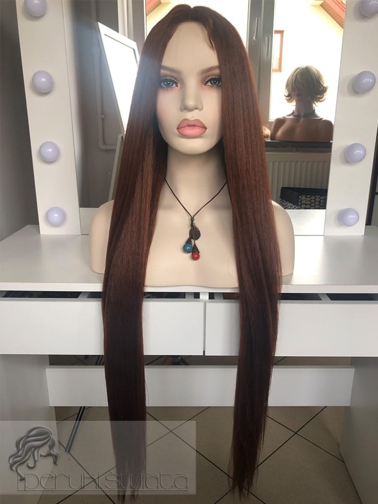 Peruka syntetyczna, model Ariah, kanekalon japoński, czepek typu monotop/lace front, kolor: kasztan