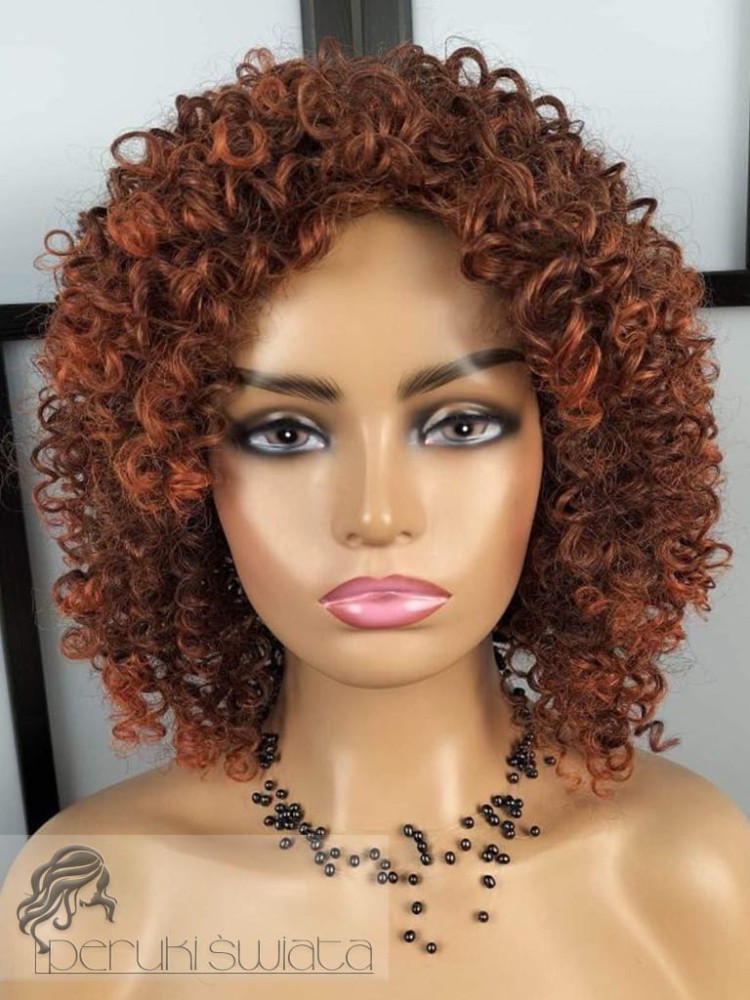 Peruka syntetyczna Azaria, kanekalon, cieniowany bob, loki, drobny skręt, kolor:  mix; rudość i tycjan