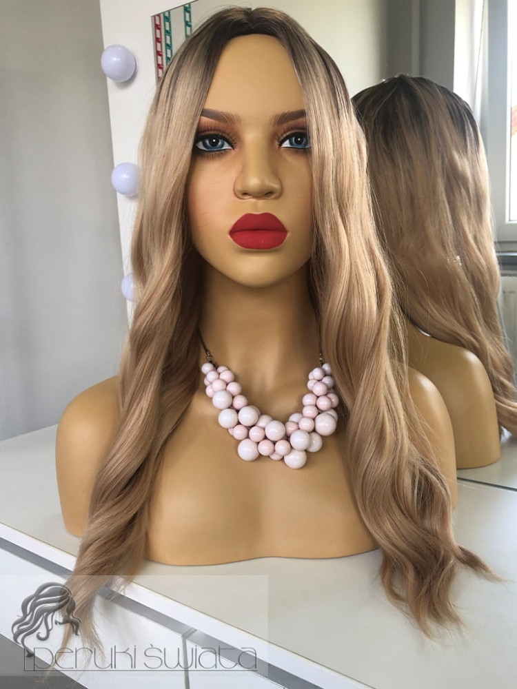 Peruka syntetyczna, model Elodie, kanekalon japoński, mix jasnych, ciepłych blondów na odroście
