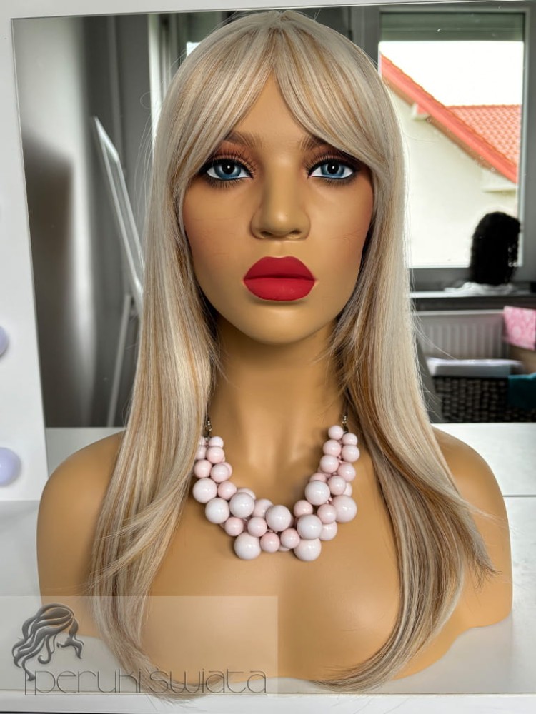 Peruka Riley, long bob, kanekalon typu: „ true hair",  kolor: platynowy blond z pasemkami w kolorze złotego blondu