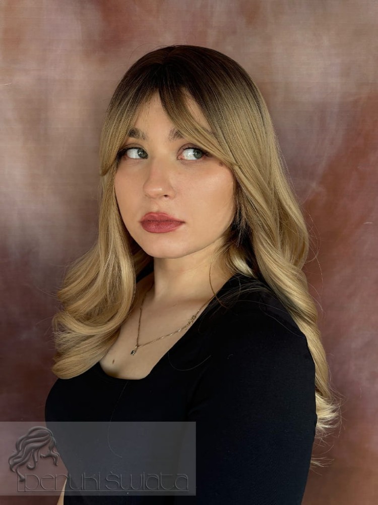 Peruka syntetyczna Saba, kanekalon typu: „ true hair", beżowy blond na ciemnym odroście
