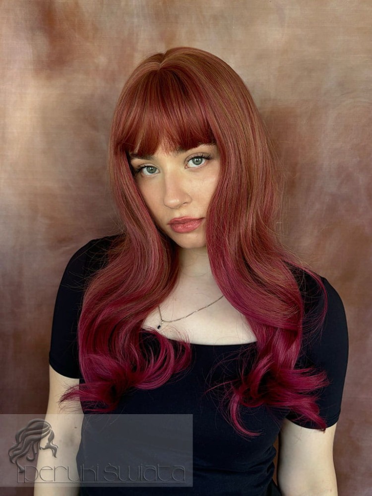 Model Alicia, peruka z kanekalonu typu "true hair",  fale/loki, kolor: dwa odcienie różu 