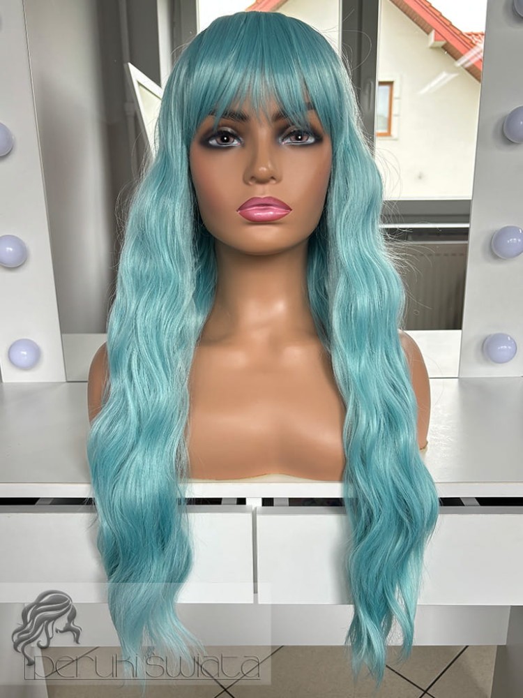 Peruka Mira, kanekalon typu: „ true hair", jasny turkus